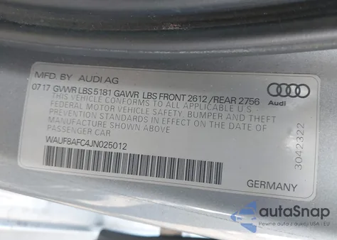 2018 Audi A6 2.0T Premium/2.0T Sport из США, поврежденный, VIN WAUF8AFC4JN025012